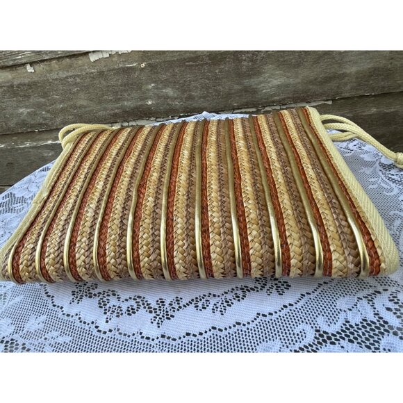 Vintage 1970s Woven Straw Crossbody Bag Purse Boho Retro - Picture 9 of 10